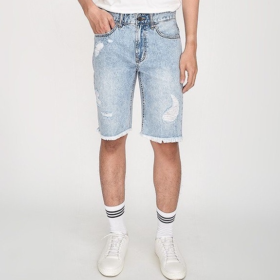 lQuần Short Jeans rách form Straight màu xanh nhạt