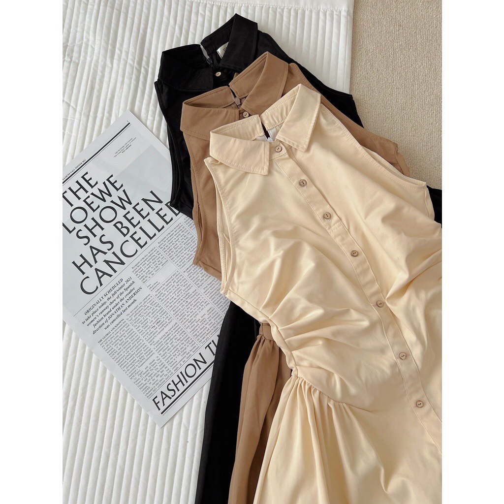 Váy Sát Nách cổ Polo Dúm Eo  Dáng Xòe tôn giáng siêu xinh