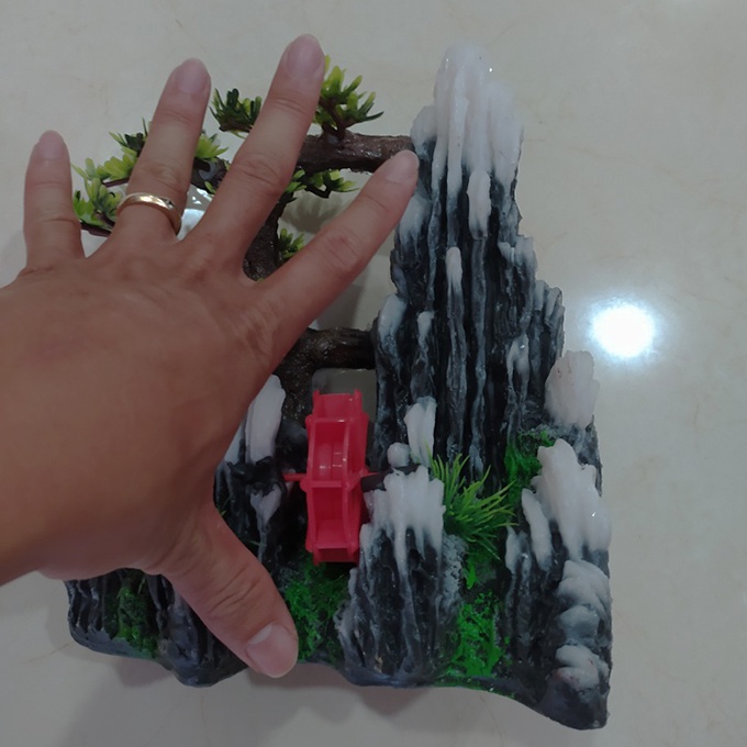 Hòn non bộ đỉnh trắng cây uốn sang 20 x 18cm cho bể cá cảnh gia đình, bể tiểu cảnh phong thủy gia đình bạn