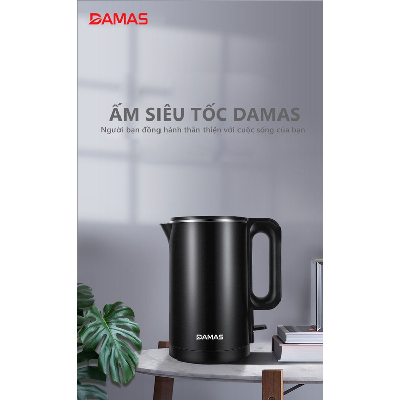 Ấm Đun Nước Siêu Tốc Damas DK-6018B Thép Không Gỉ Dung Tích 1800ml - Công Suất Lớn 1500W - Hàng Chính Hãng - Saoviet
