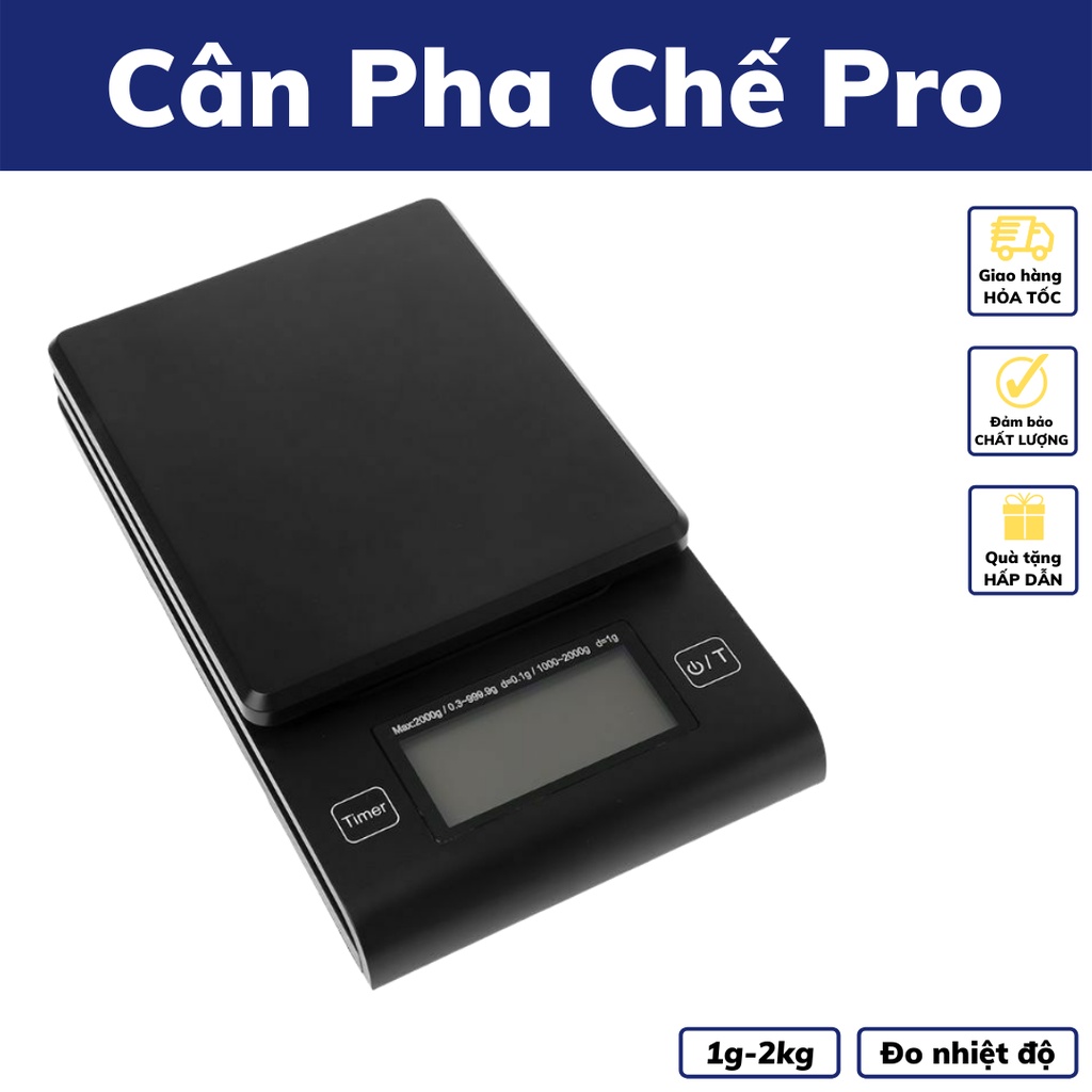 [CÂN ĐO NHIỆT ĐỘ] Cân tiểu ly điện tử pha chế Timer - Pro cân tiểu li pha cà phê chuyên dụng có bấm giờ và đo nhiệt độ