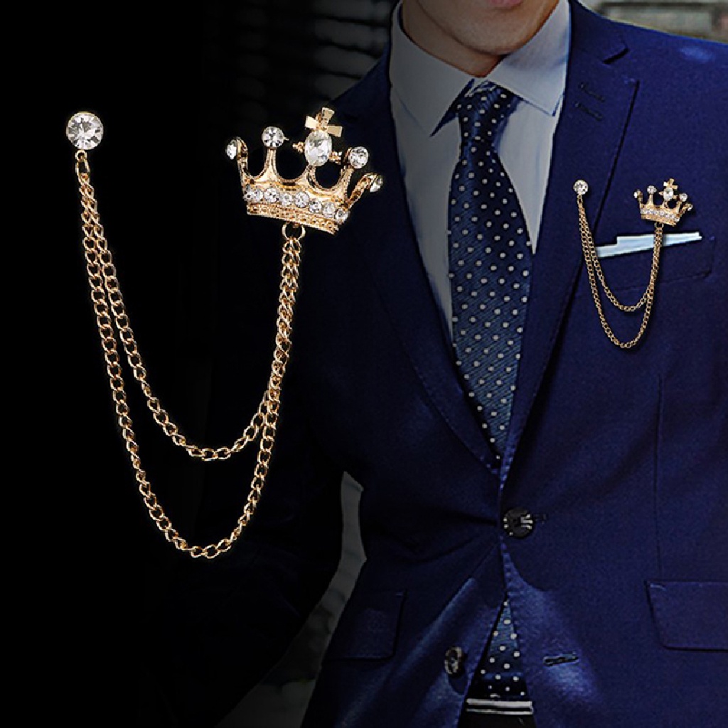 BGJY Fashion Crown Chain Tassel Brooch Pin Collar Badge Corsage Men Women Jewelry NEW