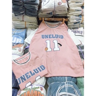 ✲☼∋Áo thun phối tanktop bóng rổ nam nữ tay lỡ unisex form rộng số 11 2 màu hồng trắng cực lạ basics tee phông oversize