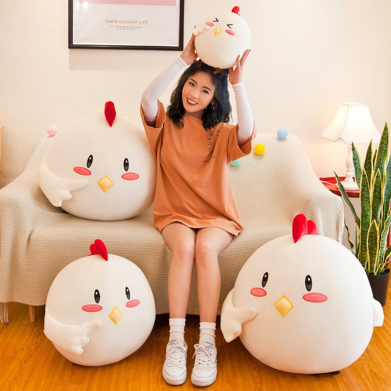 Gấu bông chú gà bằng bông cao cấp lông mềm mịn má hồng dễ thương màu trắng, Kích thước 25cm
