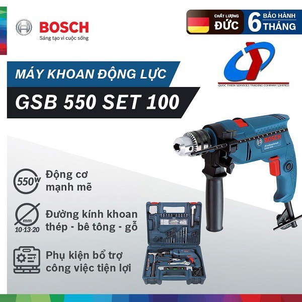 [Chính hãng] Máy khoan Bosch GSB 550 + Bộ phụ kiện 100 món