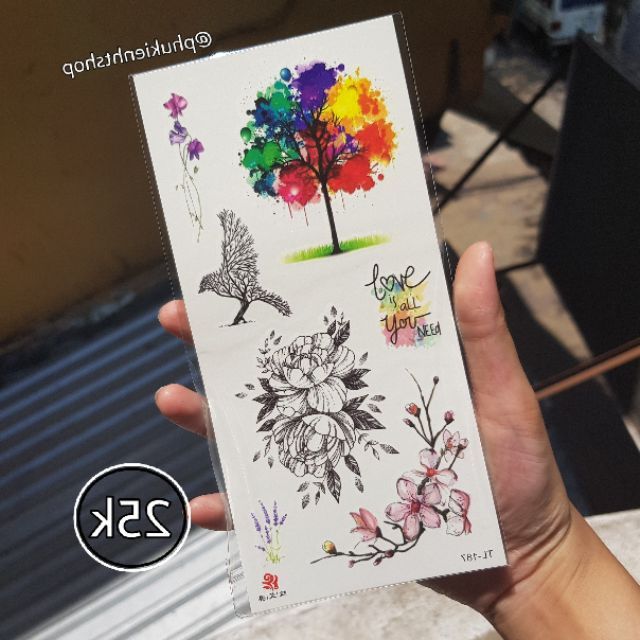 Hình xăm tatoo nhiều mẫu size vừa tl187, hoa mẫu đơn, cây sự sống, hoa, chim, chữ