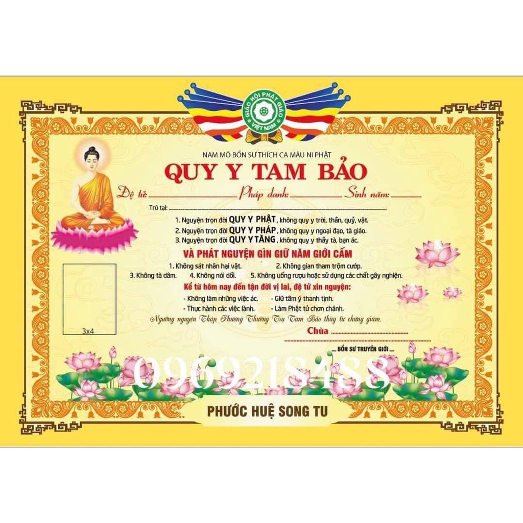 Giấy Quy Y Tam Bảo khổ A3 in bìa bóng cứng ( 10 TỜ)