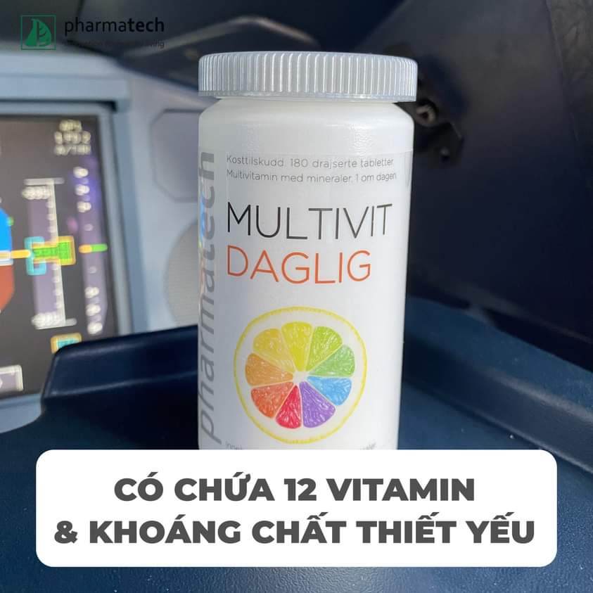 Viên uống bổ sung 12 loại vitamin khoáng chất Pharmatech Multivit Daglig 180 viên