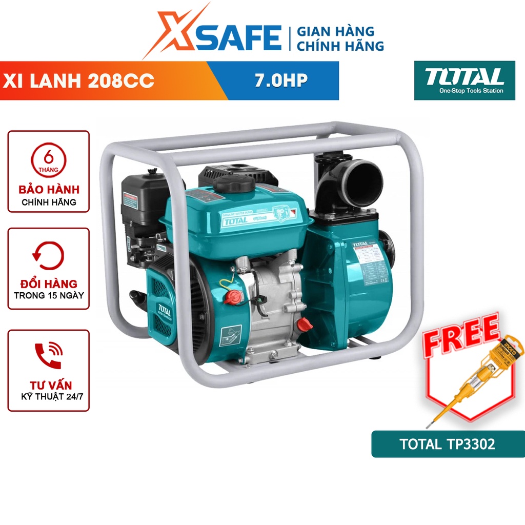 [Mã BMBAU300 giảm 10% đơn 499K] Máy bơm nước chạy xăng TOTAL TP3302 Dung tích xi lanh 208cc, Chiều cao bơm tối đa 32m