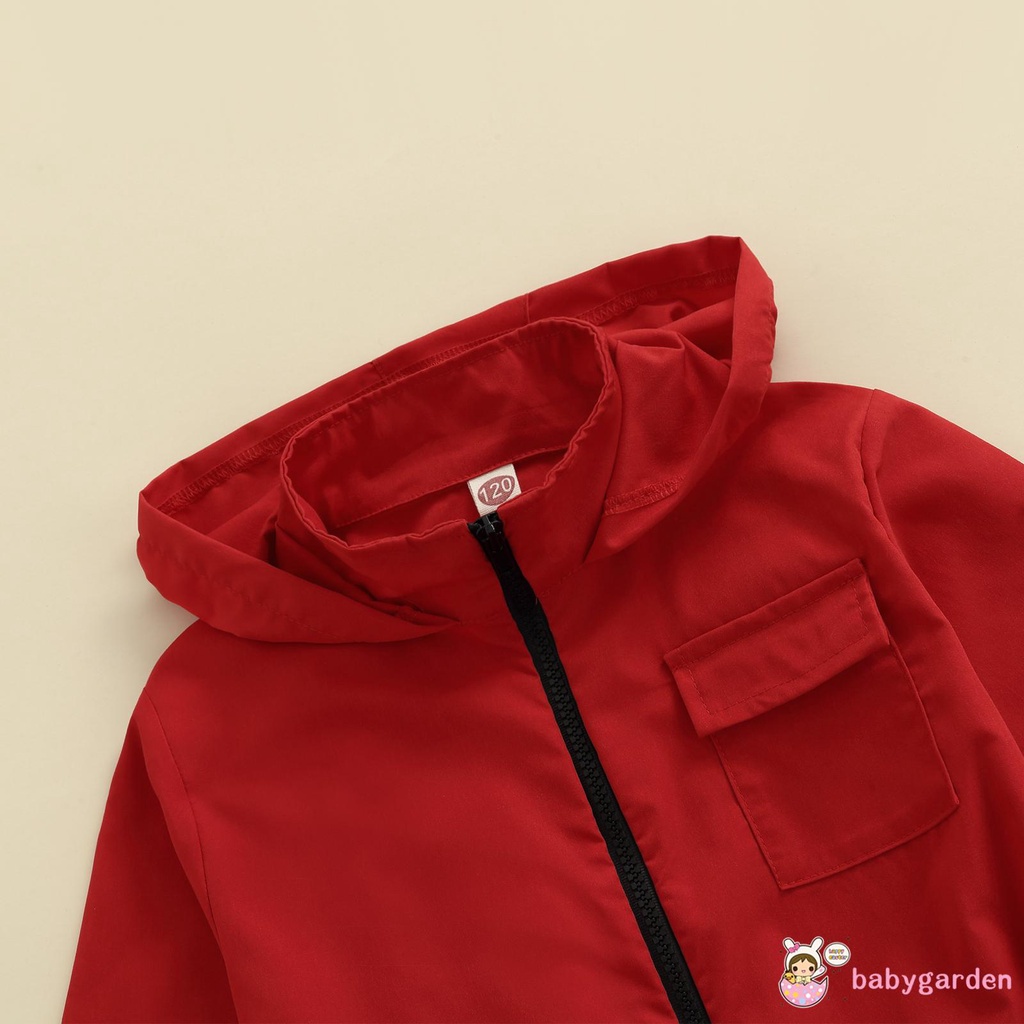 Bộ đồ liền thân tay dài có mũ trùm màu trơn phối khóa kéo thời trang thích hợp cho bé 2-8 tuổi