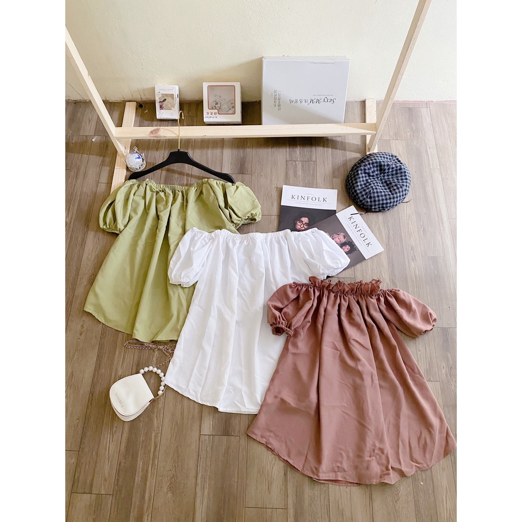 Áo trễ vai nữ bánh bèo- tay phồng xa hoa form rộng chất vải đẹp thời thượng A678 Nội Y Xanh hàng đẹp trendy - nội y xanh