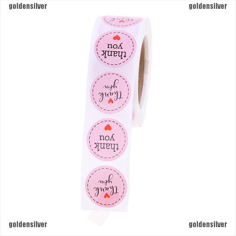Set 500 Nhãn Dán 1 inch Màu Hồng In Chữ Thank You Xinh Xắn