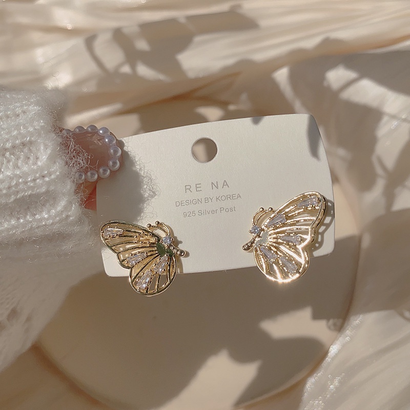 Bông Tai Bạc Đính Đá Mắt Mèo / Bướm / Ngọc Trai Phong Cách Hàn Quốc Chất Lượng Cao