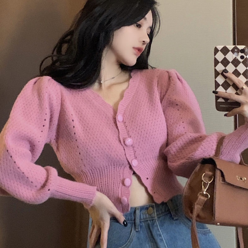 Áo khoác cardigan tay dài phồng thiết kế mới thời trang thu đông dành cho nữ