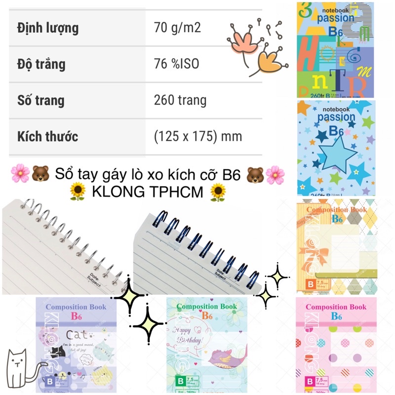 KLONG - Sổ tay gáy lò xo KÉP/ lò xo ĐƠN ngang B6 - 260 trang; MS: 939 / 949🐻🌸