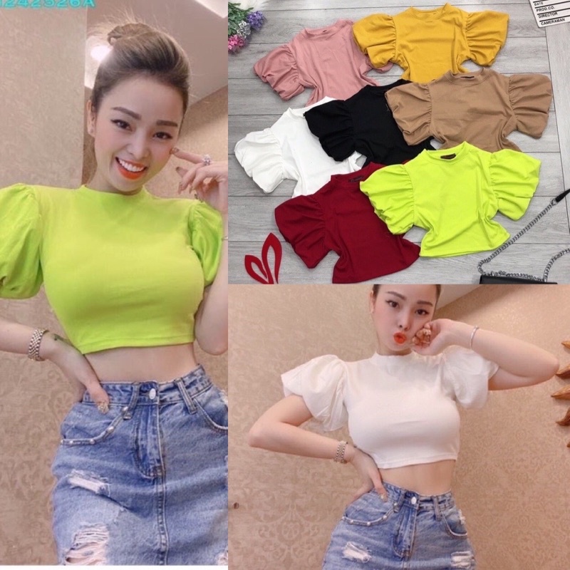 Áo thun kiểu tay bồng croptop