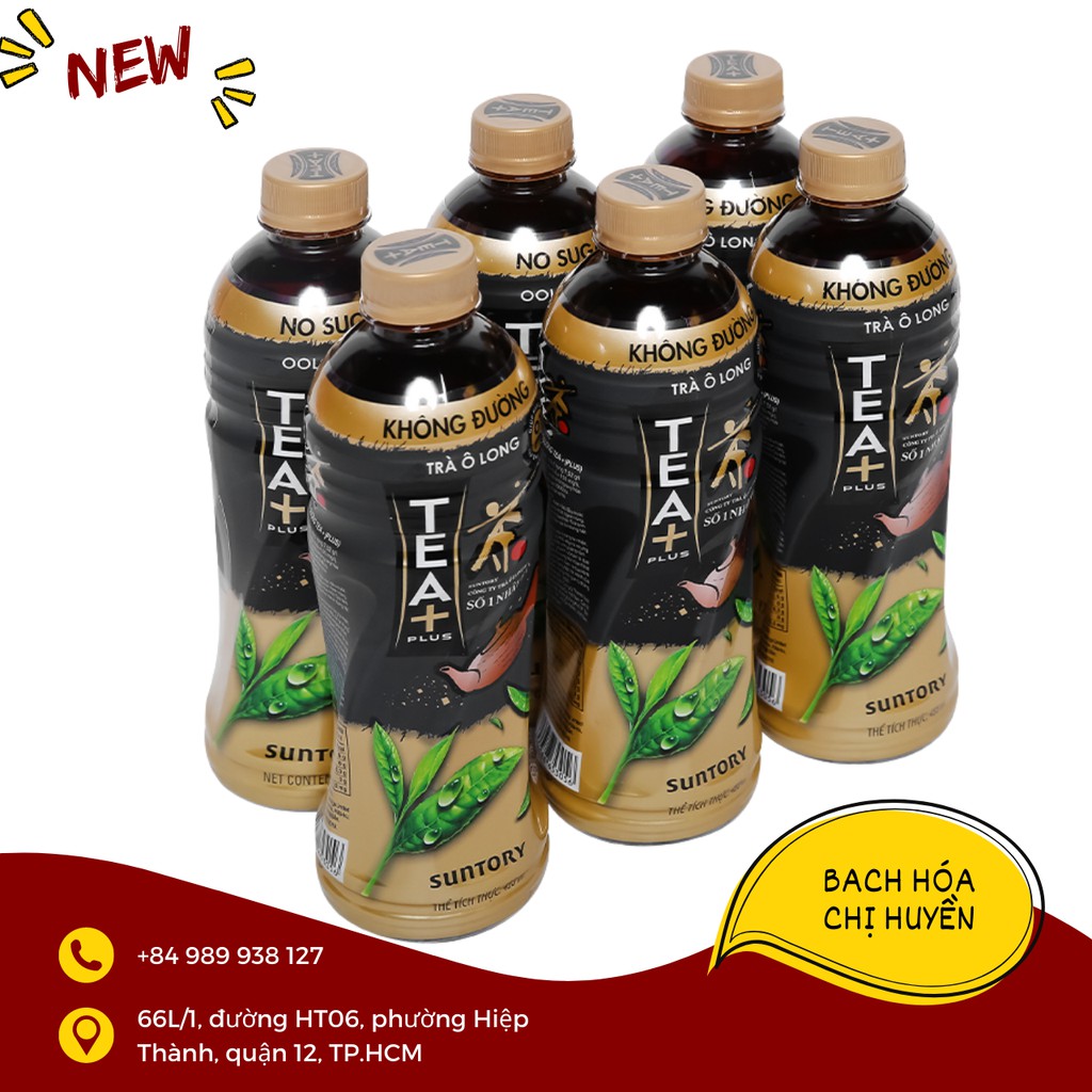 Lốc 6 chai trà ô long Tea Plus không đường 455ml