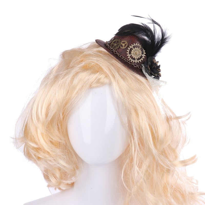 Xiangbao Kẹp Tóc Mini Hình Chiếc Mũ Lông Vũ Hóa Trang Halloween Phong Cách Steampunk