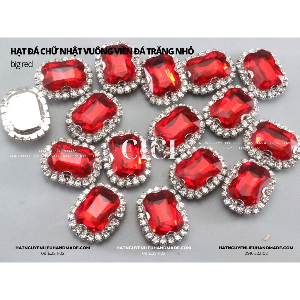 Đá Chữ nhật vuông viền đá trắng nhỏ đế BẠC link 1/2 có lỗ khâu có lỗ khâu Cici Handmade nguyên liệu DIY hạt đính kết
