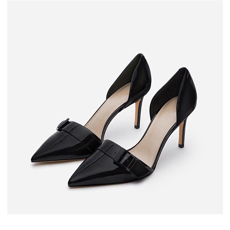 Giày cao gót nữ khoét eo da bóng thiết kế đơn giản có gắn khoá phần mũi thời trang nữ TT45