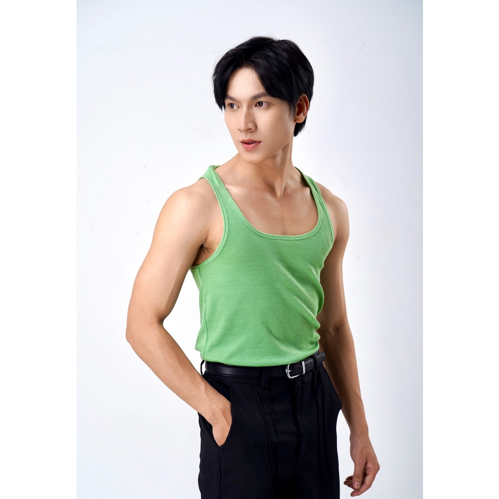 Áo Thun Ba Lỗ Tank Top Nam Màu Xanh Min Cổ Vuông Cotton Gân Thương Hiệu Mr Twins