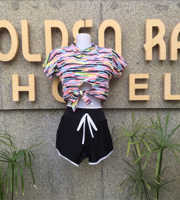 Bikini Bộ Bơi Đồ Bơi Nữ Áo Croptop Tay Ngắn Kèm Quần Đùi Kiểu Dáng Thể Thao Free Size Dưới 55Kg - Lucky Girl shop | BigBuy360 - bigbuy360.vn
