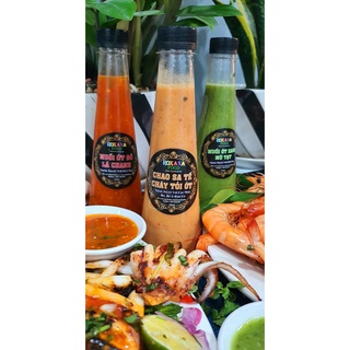 Combo 3 chai nước chấm hải sản, thịt bò, thịt dê, muối ớt xanh mù tạt, muối ớt đỏ lá chanh & chao sa tế cháy tỏi ớt