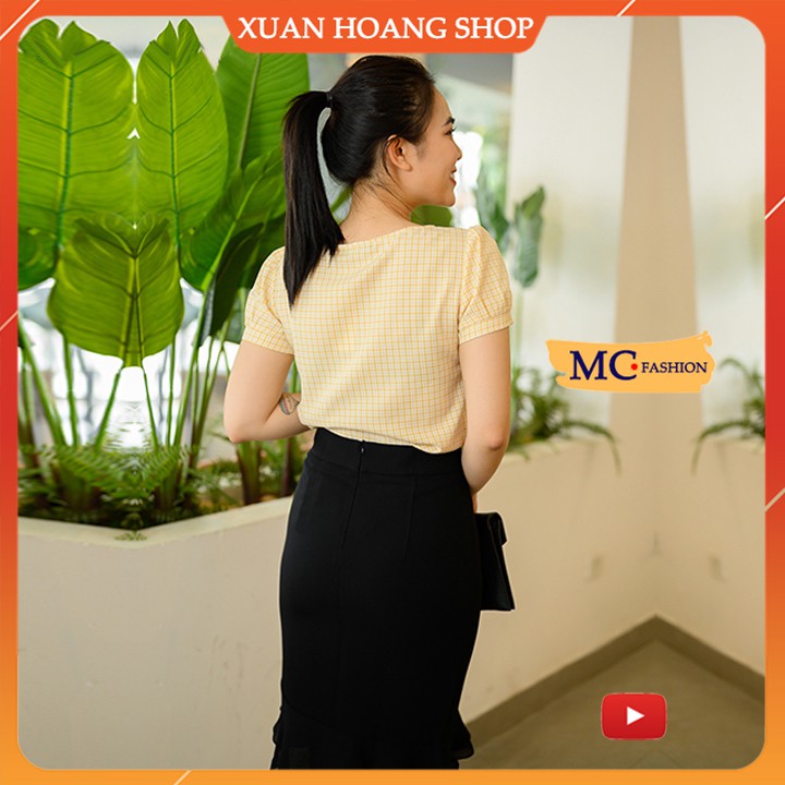 Áo Sơ Mi Nữ Công Sở Mc Fashion, Họa Tiết Kẻ Sọc Caro, Tay Ngắn Cộc, Lỡ, Lửng, Dài. Kiểu Dáng Đẹp, Màu Đỏ Hồng Xanh Ta983