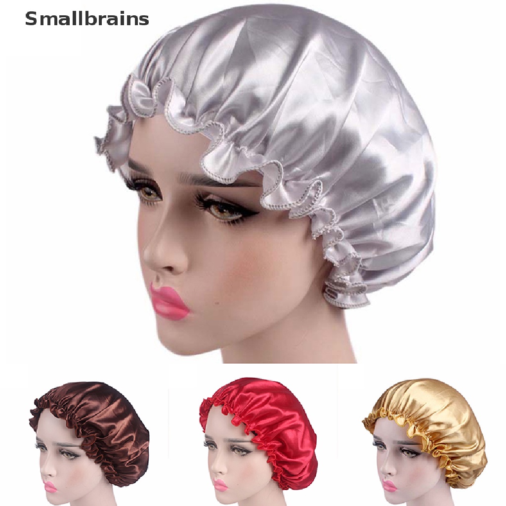 Smbr Silk Satin Night Sleep Cap Hair Bonnet Hat Head Cover Wide Band Adjust Elastic BR
