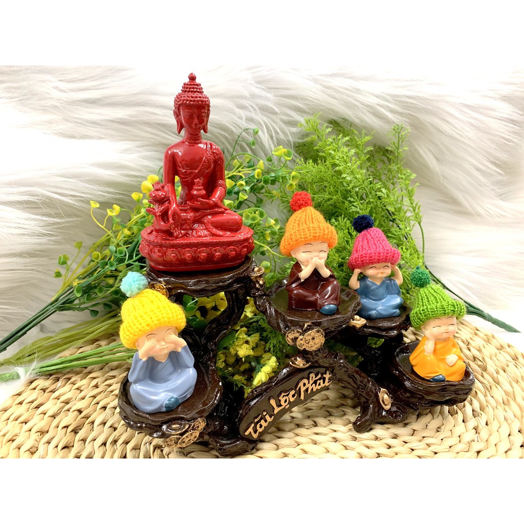 Full Set Tượng Phật Thích Ca + Đế Tượng Tài Lộc Phát + Chú Tiểu Nón Len
