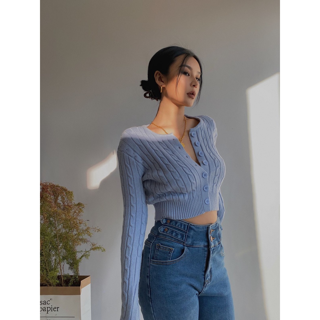 Áo cardigan dệt kim tay dài eo cao phong cách Âu Mỹ cổ điển quyến rũ cho nữ