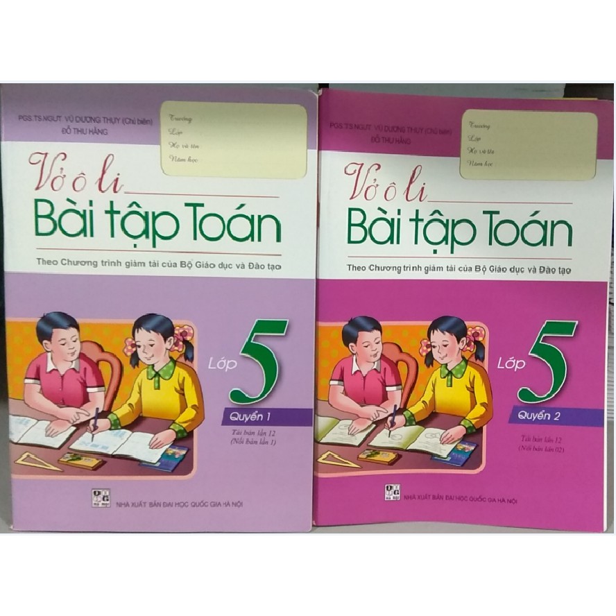 Combo sách - Vở ô li Bài tập toán lớp 5 (tập 1+2)