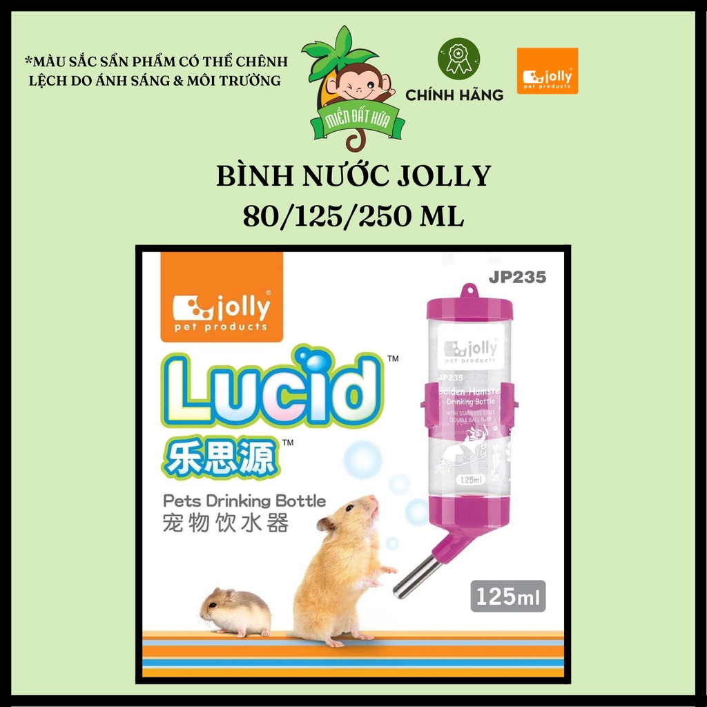 Vật dụng hamster - Bình nước đủ màu chính hãng Jolly 80ml, 125ml, 250ml dành cho hamster, thỏ, bọ, nhím,...