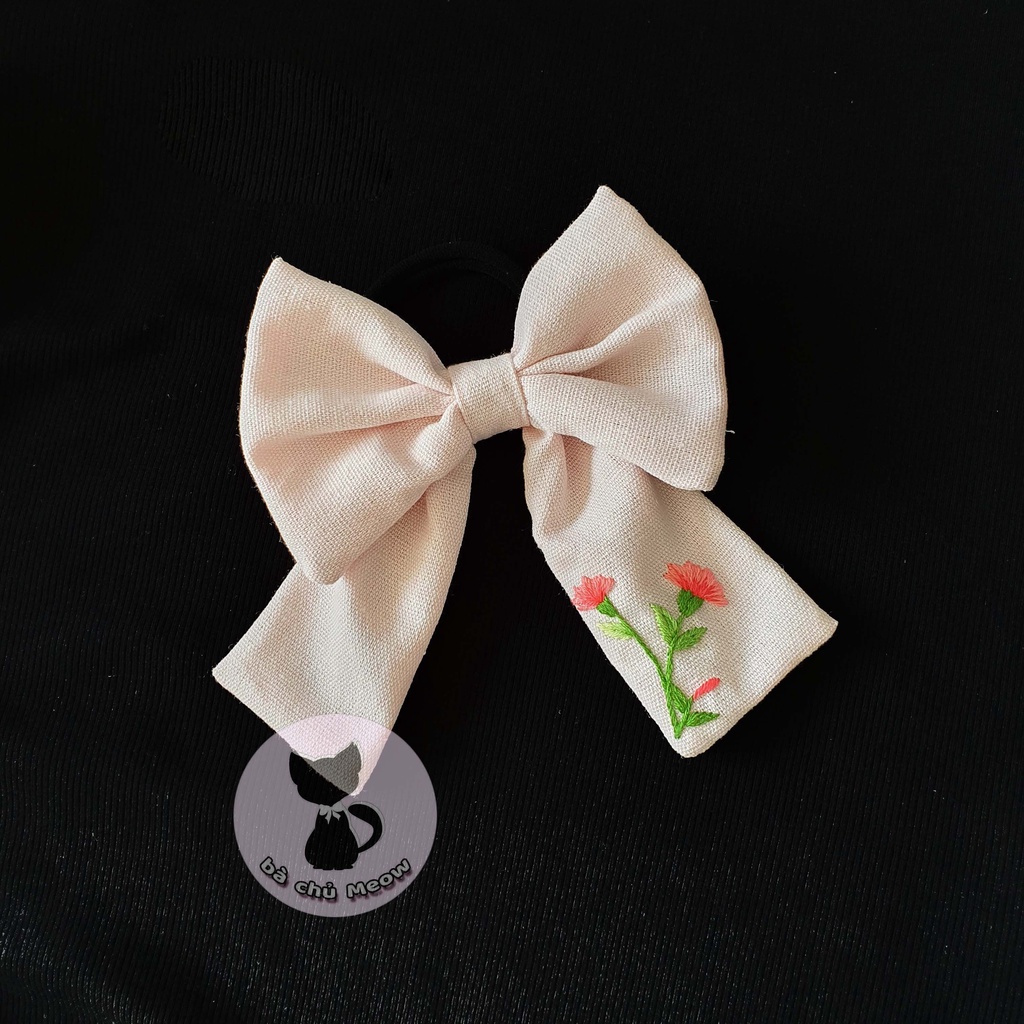 Nơ Cột Tóc Thêu Tay Tông Màu Lộn Xộn