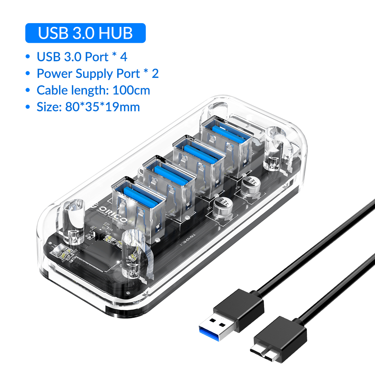 Thiết Bị Hub ORICO F7U/F4U 4-7 Cổng USB 3.0 Trong Suốt
