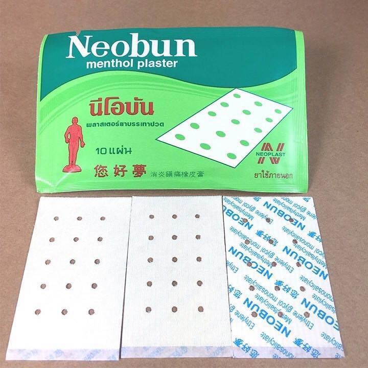 Gói 10 Miếng Dán Giảm Đau Neobun Menthol Plaster Thái Lan