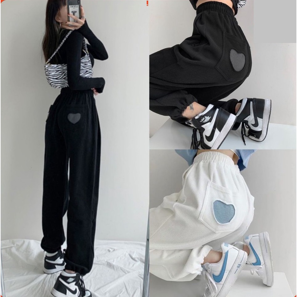 quần ống rộng dáng jogger trái tim chất thun trẻ trung cá tính