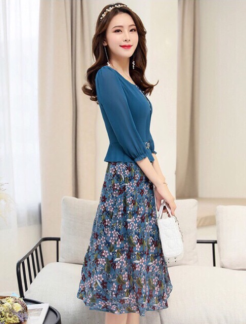 Đầm voan hoa M/L/XL/2XL⚡️Đầm trung niên