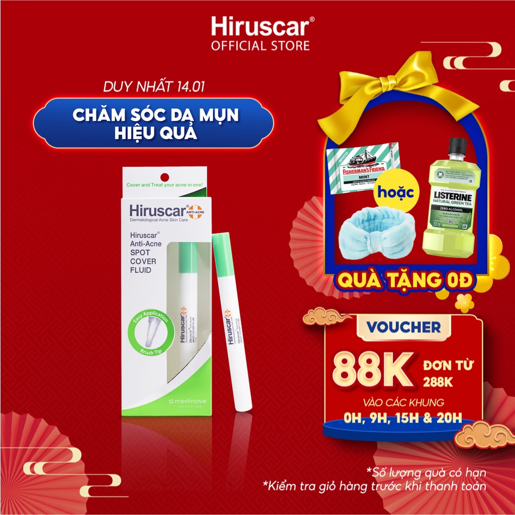 Kem che khuyết điểm và ngăn ngừa mụn Hiruscar Anti Acne Spot Cover Fluid 1ML