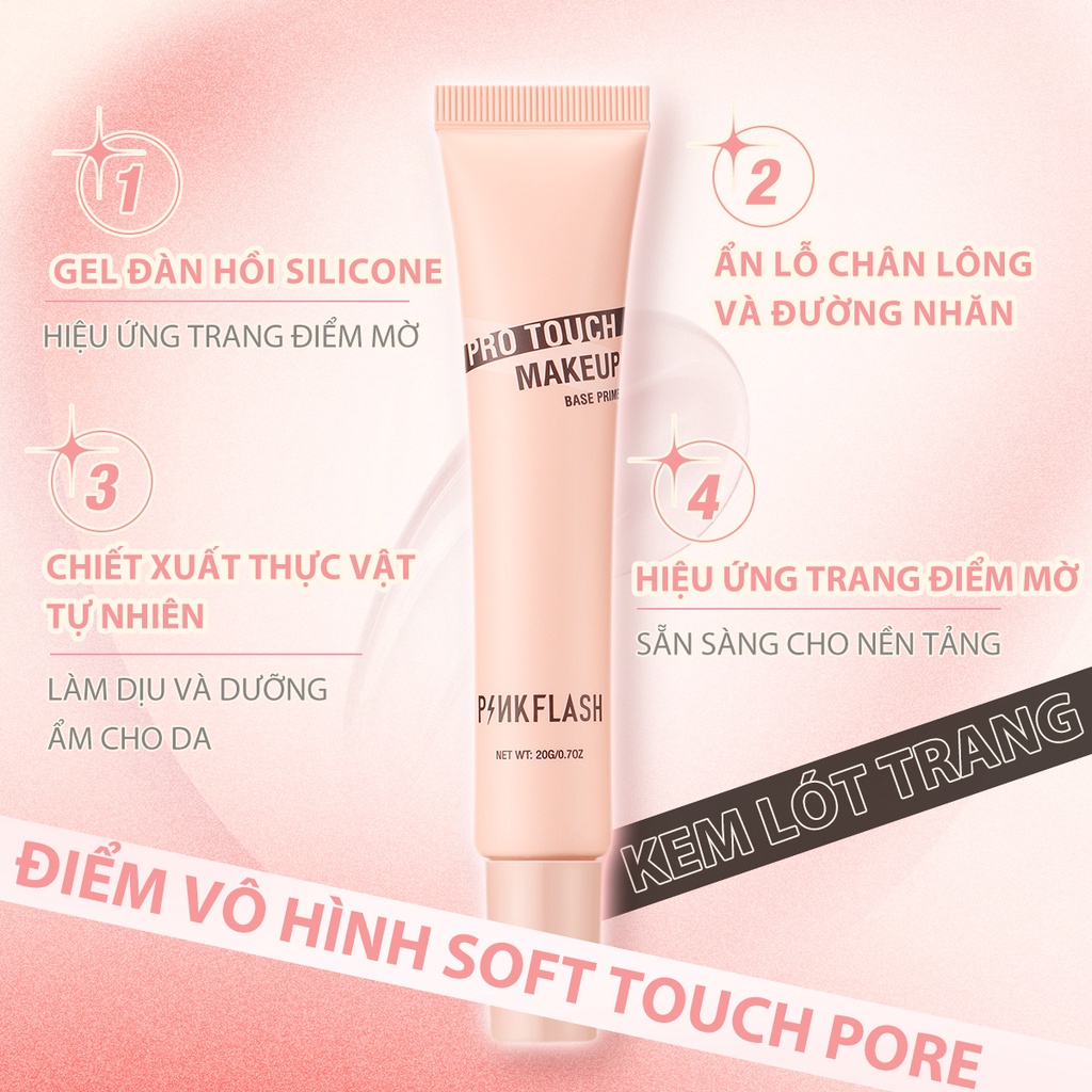 Kem lót trang điểm PINKFLASH PRO TOUCH thu nhỏ lỗ chân lông mờ mịn 40g
