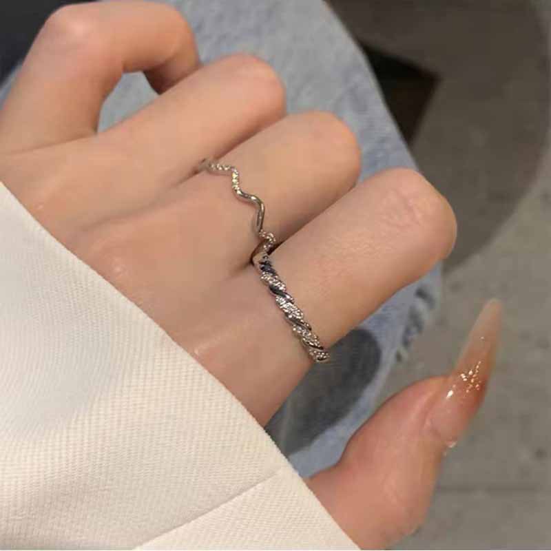 Thời trang Hàn Quốc Nhẫn kim cương sóng của phụ nữ Hai mảnh mở đầu Chất liệu kim loại có thể điều chỉnh