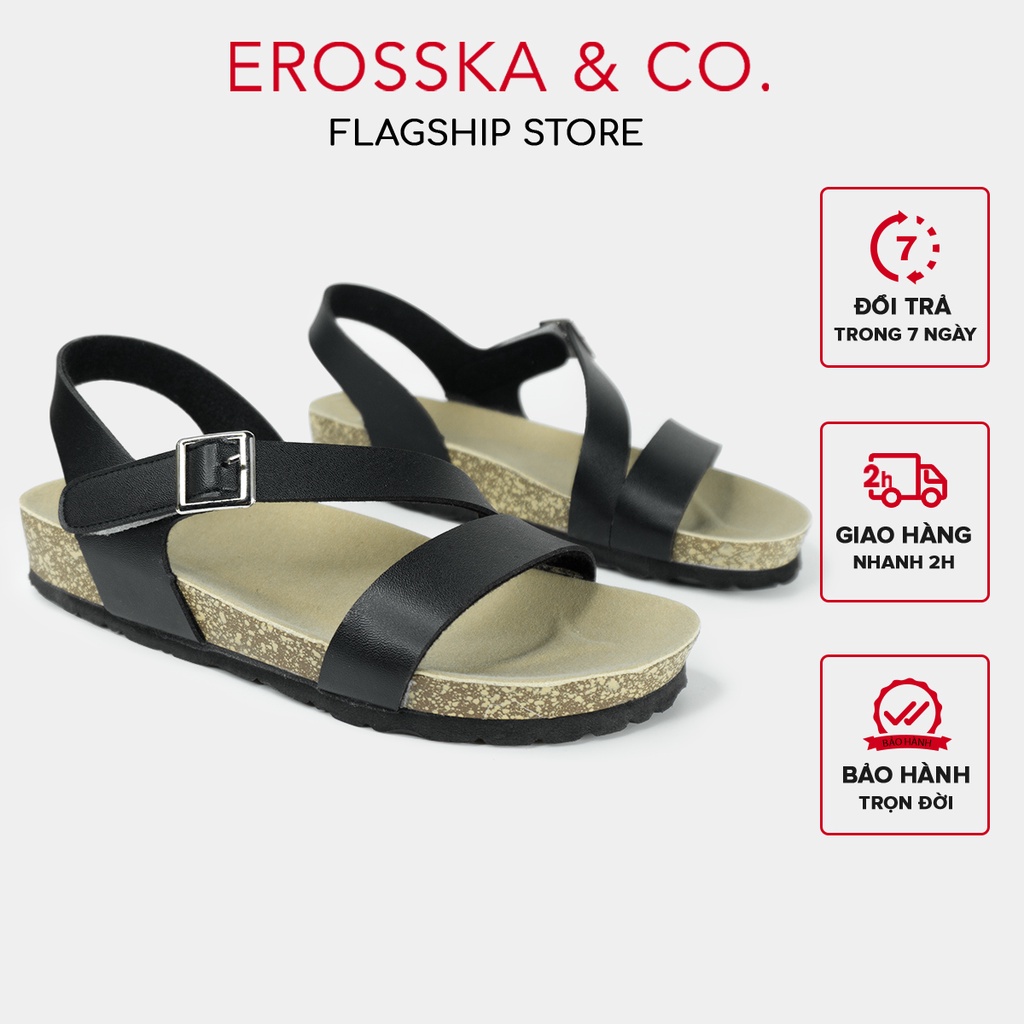 Erosska - Giày sandal đế trấu quai chéo kiểu dáng trẻ trung màu đen - DT005