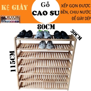 Kệ giày, kệ dép 7 tầng rộng 80cm, sâu 30cm, cao 115cm bằng gỗ cao su bền đẹp, lắp ráp dễ dàng tiện dụng (Gỗ tự nhiên)