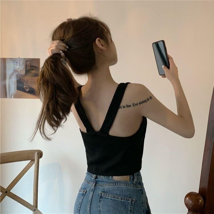 Áo hai dây dệt kim ZHELIHANGFEI dáng ngắn quyến rũ