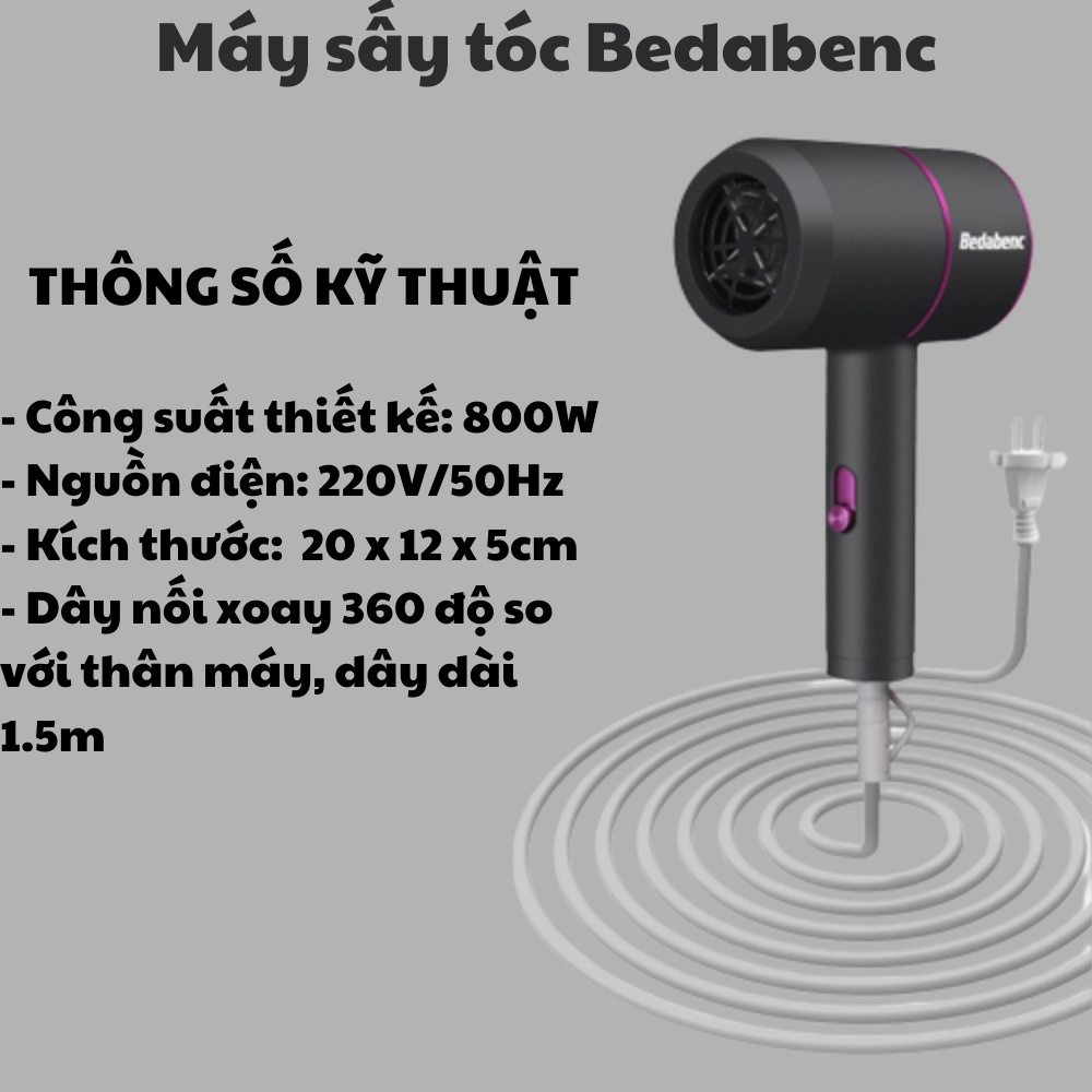 Máy sấy tóc Mini giá rẻ Bedabenc công nghệ ánh sáng xanh bảo vệ tóc, sấy tóc đa năng tạo kiểu tóc chuyên nghiệp