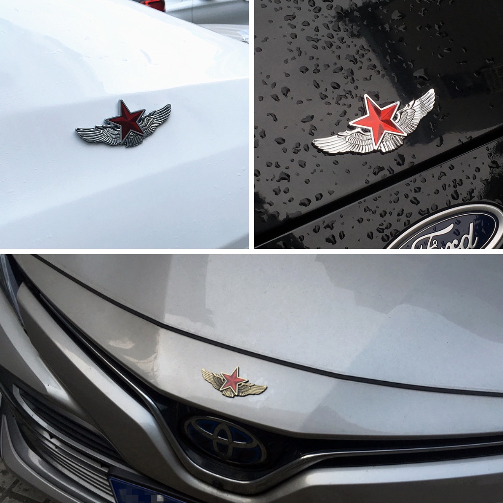 Logo hợp kim dán xe hình ngôi sao - đôi cánh đại bàng 10.8x5cm