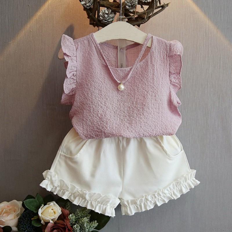 Set áo voan sát nách và quần short xinh xắn dành cho bé gái