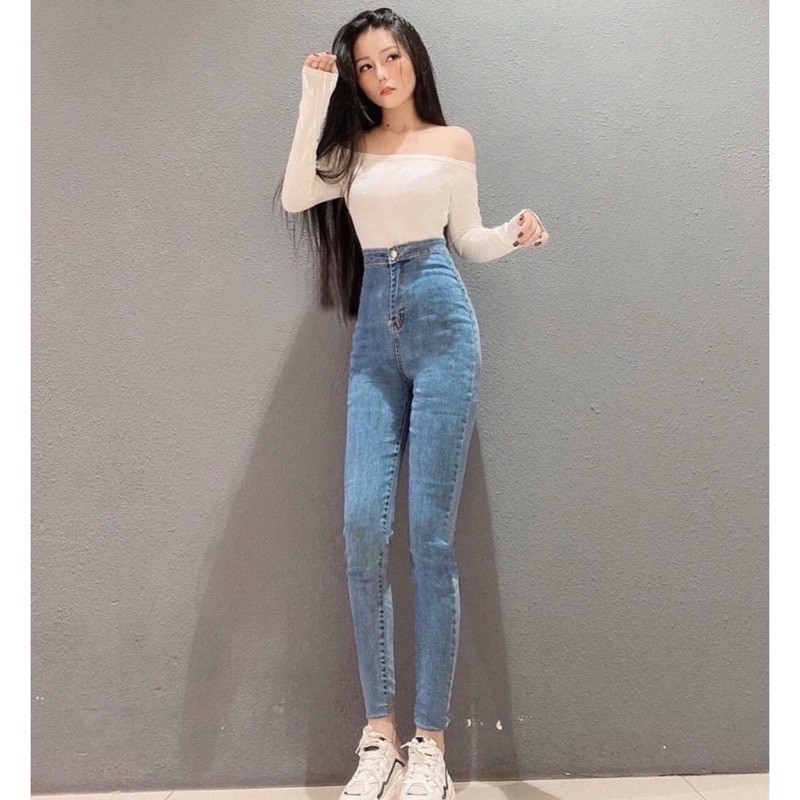 Quần Jeans Xanh nhạt Cạp Cao, Chất Jeans đẹp mê li