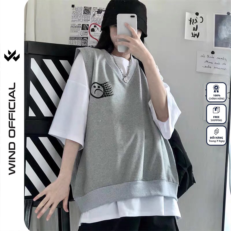 Áo gile unisex WIND form rộng Mặt Buồn nam nữ oversize phong cách ulzzang | BigBuy360 - bigbuy360.vn