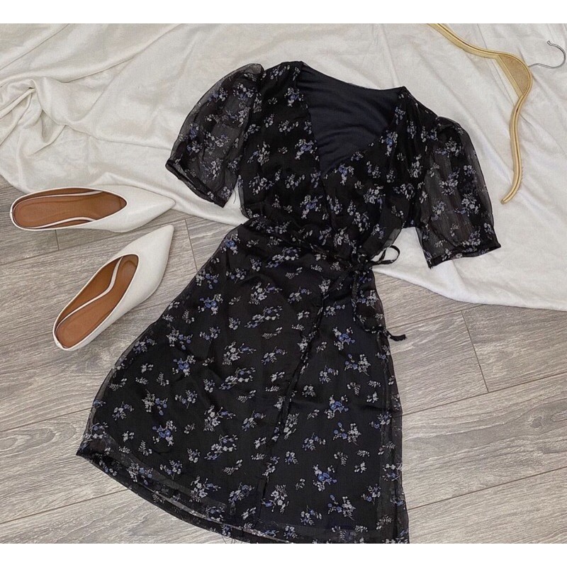 ĐẦM HOA ĐEN THẮT NƠ